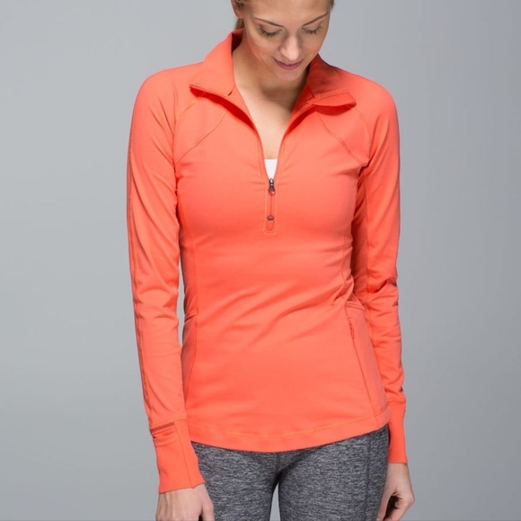 Lululemon Race With Grace 1/2 Zip II Top Jacket Atomic Red Coral Orange Size 4 - Picture 1 of 15